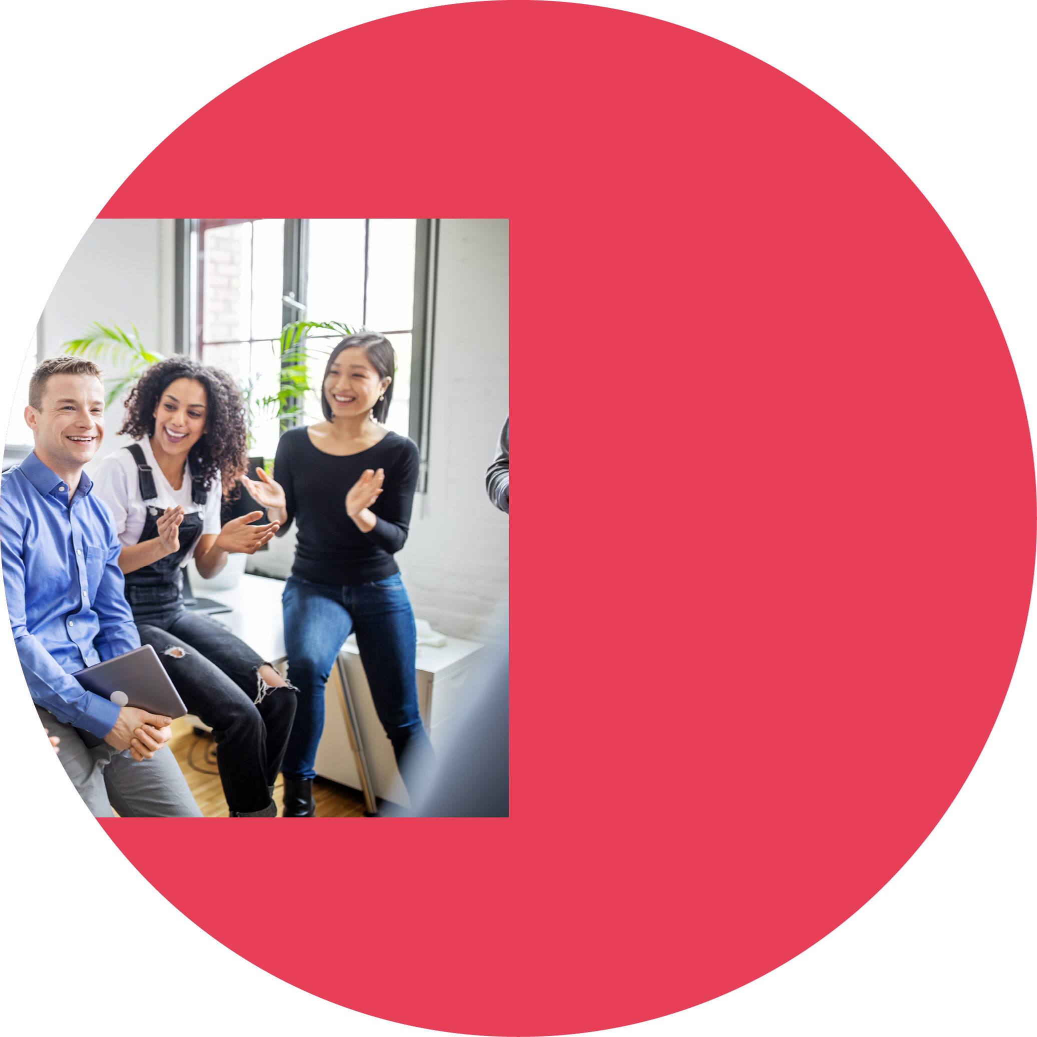 Smiling mature businessman with colleagues clapping hands in office  Business people clapping for male colleague in office 