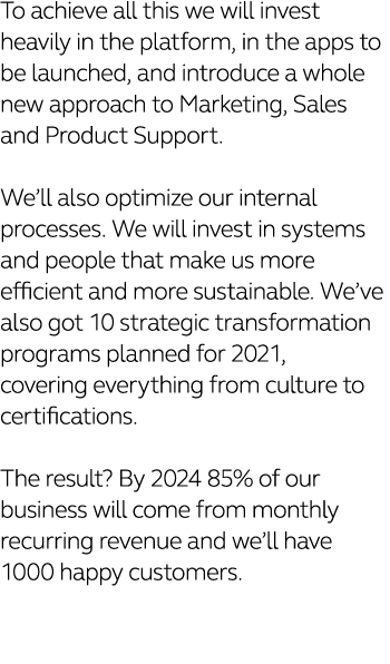 To achieve all this we will invest heavily in the platform, in the apps to be launched, and introduce a whole new app   