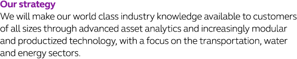 Our strategy We will make our world class industry knowledge available to customers of all sizes through advanced ass   