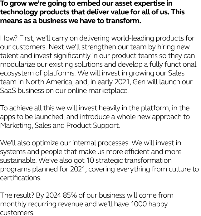 To grow we re going to embed our asset expertise in technology products that deliver value for all of us  This means    