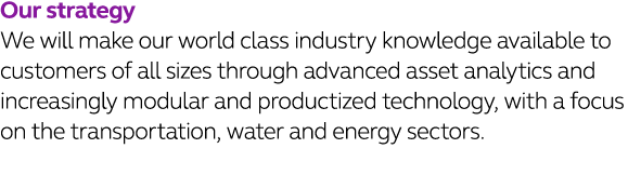 Our strategy We will make our world class industry knowledge available to customers of all sizes through advanced ass   