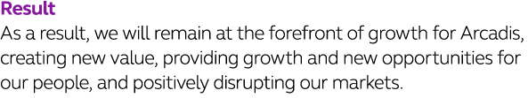 Result As a result, we will remain at the forefront of growth for Arcadis, creating new value, providing growth and n   