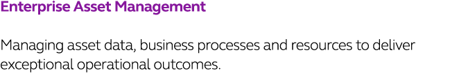 Enterprise Asset Management  Managing asset data, business processes and resources to deliver exceptional operational   