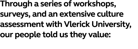 Through a series of workshops, surveys, and an extensive culture assessment with Vlerick University, our people told    